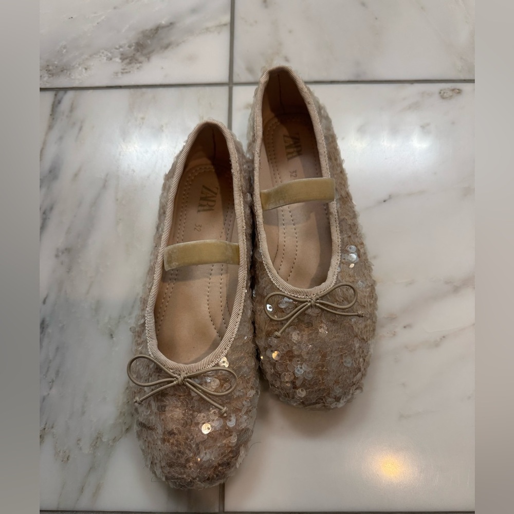 Zara Girls Sequin Ballet Flats - Tan